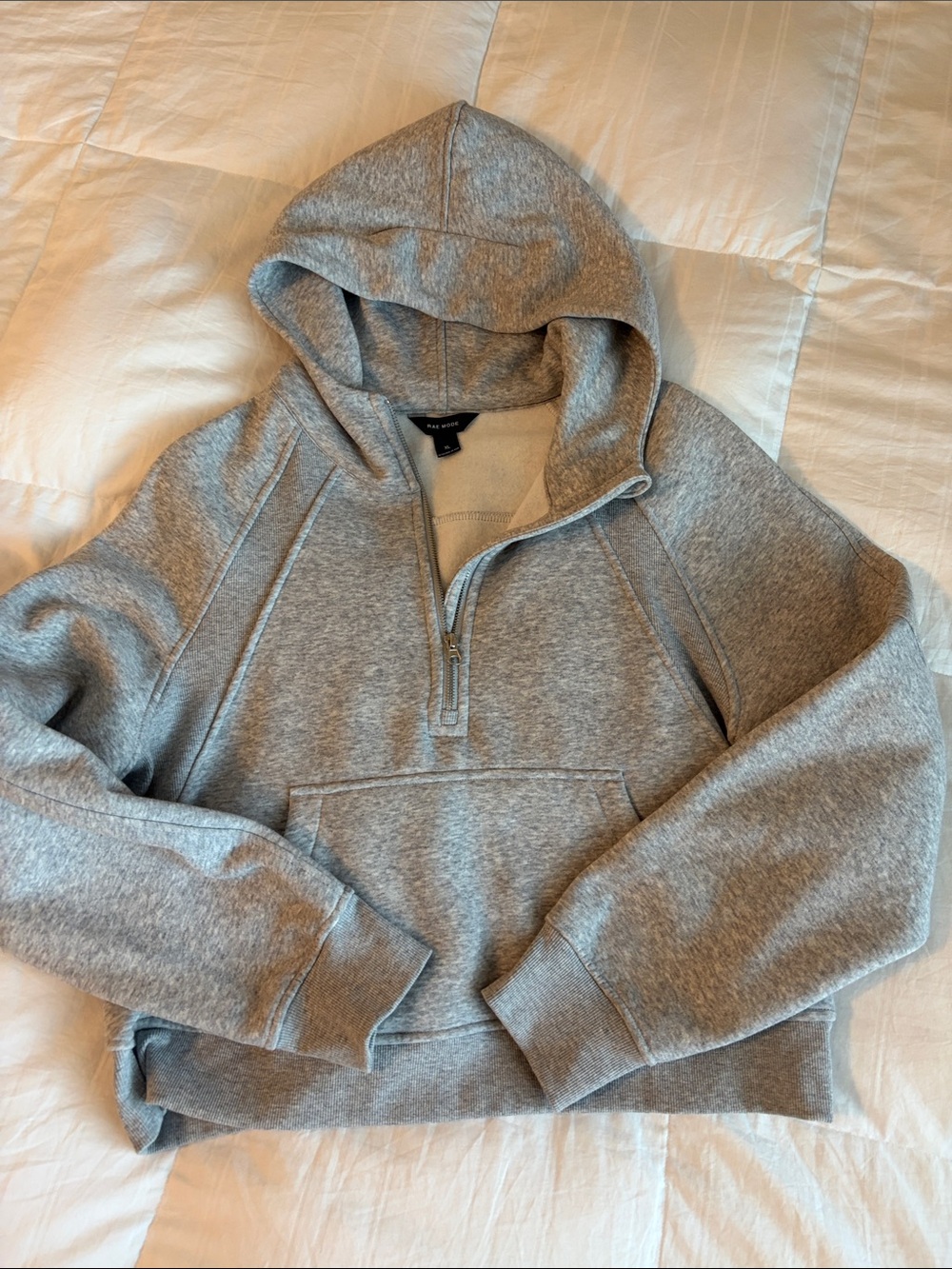 Rae Mode Light Gray Half-Zip Hooded Sweatshirt